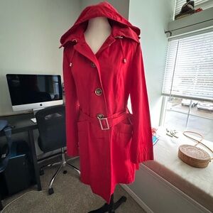 Michael Kors Red Trench Coat with Hood